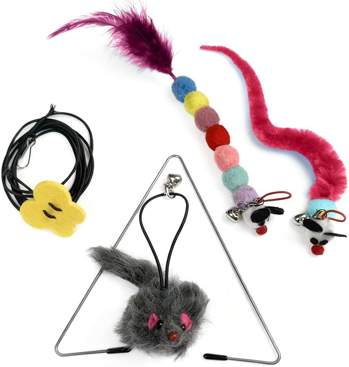 Interactive Cat Toys for Indoor Cats - Hanging Door Cat Toy with Bouncy Mouse and Bell - Door-Mounted Fun Toy for Cats at Home - Includes 2 Bonus Attachments
