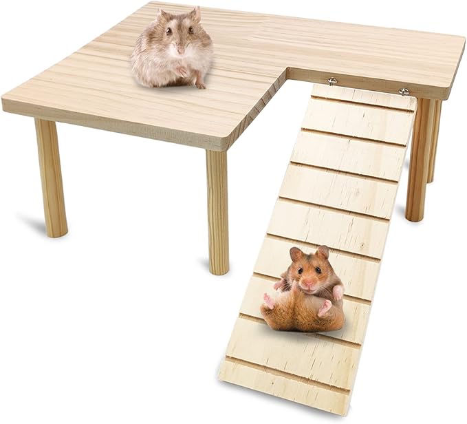 BNOSDM Wooden Hamster Platform with Legs Small Animal Standing Platform Exercise Toy Cage Accessories for Syrian Dwarf Hamsters Guinea Pigs Gerbils Degus Chinchillas Mice Bird