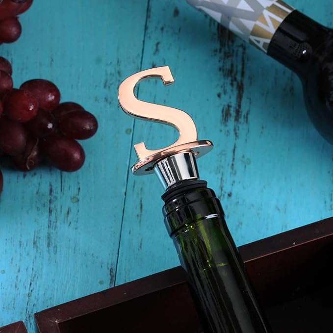 Miicol Wine Stoppers for Wine Bottles Toppers, Monogramm Cute Wine Accessories Gifts for Family Friends Women or Engagement Decorative, First Name Initial Letter S, Rose Gold