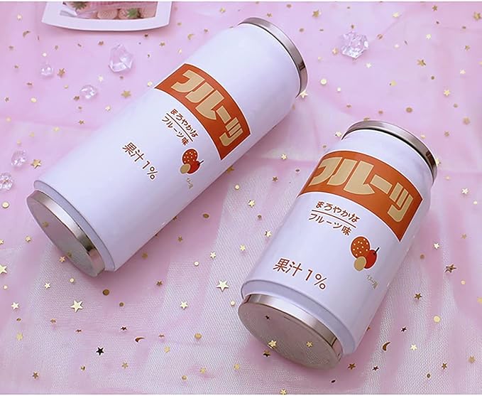 Kawaii Water Bottles Stainless Steel Water Bottle Kawaii Water Bottle with Straw Japanese Water Bottle Insulated (500ml/16.12oz，White lychee)