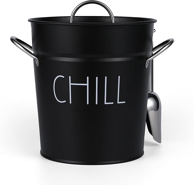 Ice Bucket with Scoop - Black Ice Bucket with Scoop, Lid, Handles, and Removable Liner - Holds 3L of Ice for Outdoor and Indoor Parties, Barbecues, and Gatherings To Keep Them "Chill"