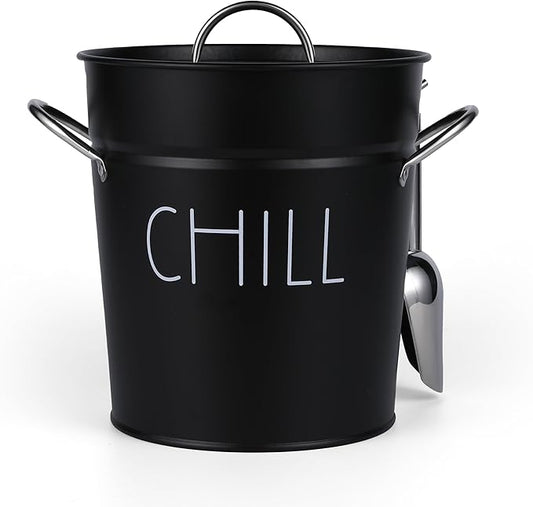 Ice Bucket with Scoop - Black Ice Bucket with Scoop, Lid, Handles, and Removable Liner - Holds 3L of Ice for Outdoor and Indoor Parties, Barbecues, and Gatherings To Keep Them "Chill"