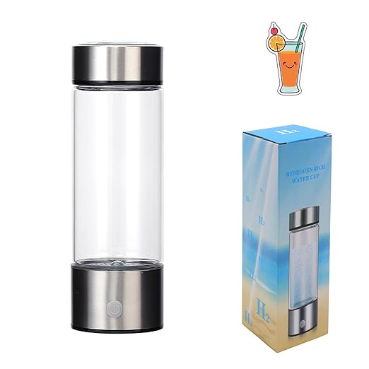 Hydrogen Water Bottle, Rechargeable Glass Water Bottle with 3Min Quick Electrolysis for Home, Office and Travel V46.586.08 AR-03-008 (Silver Angelic)