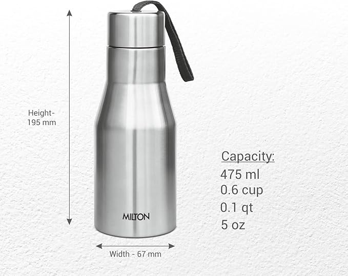 Milton Super 500 Stainless Steel Bottle, Single Walled 500 ml | 17 oz | 18/8 Stainless Steel, BPA Free, Food Grade, Rust Proof, Leak Proof Spout, Light Weight Bottle, Sports Water Bottle | Silver