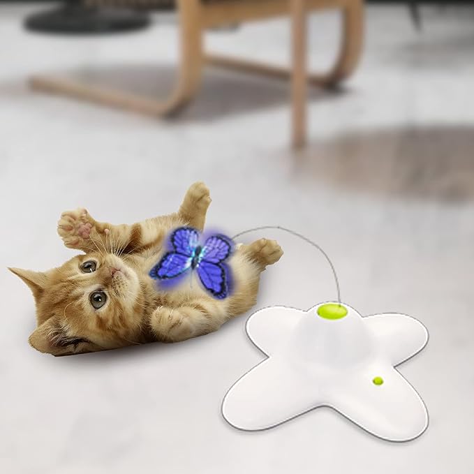 AFP Interactive Cat Toy, Butter-Fly Interactive for Indoor Cats, Flutter Bug Cat Toys, Flutter Rotating Kitten Toys with 2 Replacements