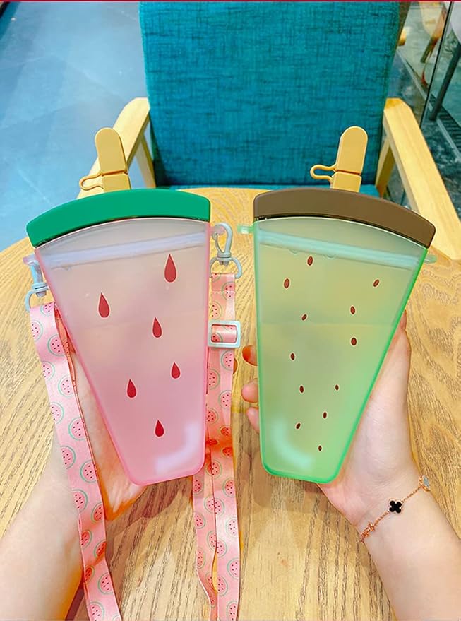 Ice Cream Kiwi Travel Cup with Straw Birthday Party Gift Picnic Ice Water Bottle Travel Mug with Strap (Ice Cream Kiwi, 320 ml)