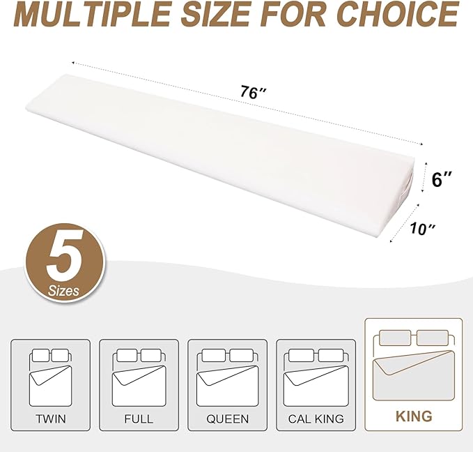 WdFour Bed Wedge Pillow, Close Off Headboard, Wall and Mattress Gap. Incline, Slanted Sweat-Proof Pillow for Neck and Back Pain Relief Anti-snoring for Comfortable Sleeping.(Gray,76Wx10Dx6H)