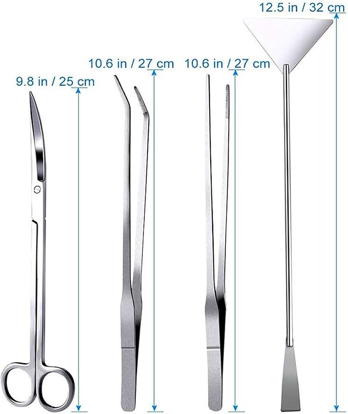 Aquarium Aquascaping Tool, Long Tweezers Scissors Spatula, 4 in 1 Stainless Steel Aquatic Plants Set for Fish Starter Kits, Aquariums Tank and Terrarium