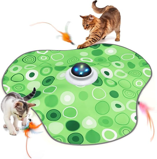 Interactive Cat Toy, Hide and Seek Cat Toys for Indoor Cats, Touch Activated, USB Rechargeable,Moving Feather, for All Breeds Bored Indoor Cats (Green)