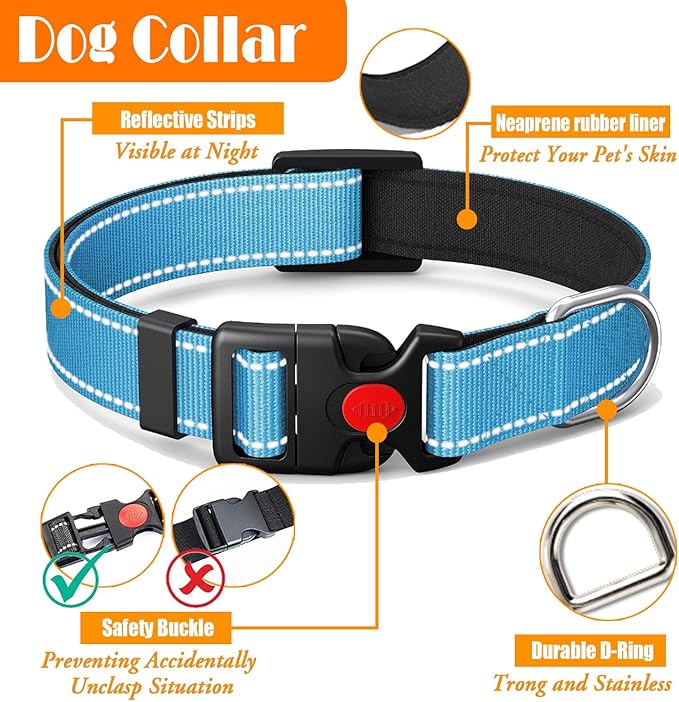 No Pull Dog Harness, Collar & Leash Set | Includes Dog Seat Belt, Collapsible Bowls & Poop Bag Dispenser. Ideal for Training, Walking, Hiking. Fits Small to Large Dogs(Blue-S)