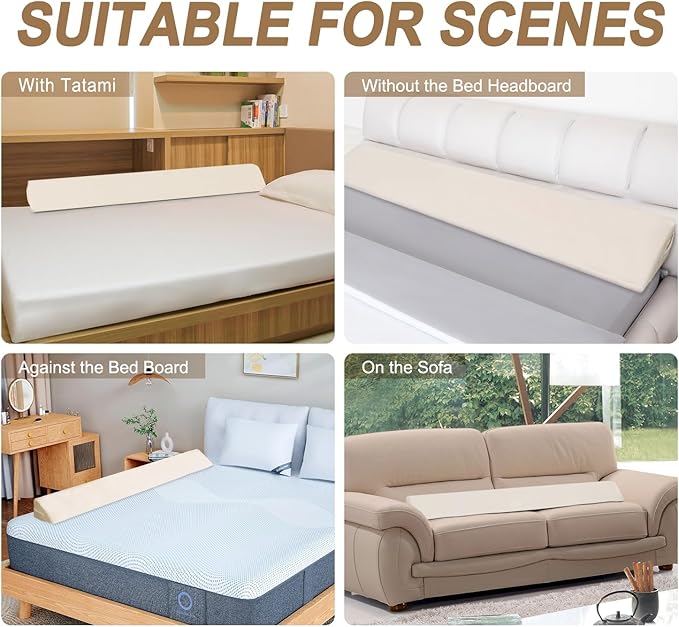 WdFour Bed Wedge pillow, close off Headboard, wall and Mattress Gap. incline, slanted sweat-proof pillow for neck and back pain relief anti-snoring for comfortable sleeping.(Beige,39Wx10Dx6H)