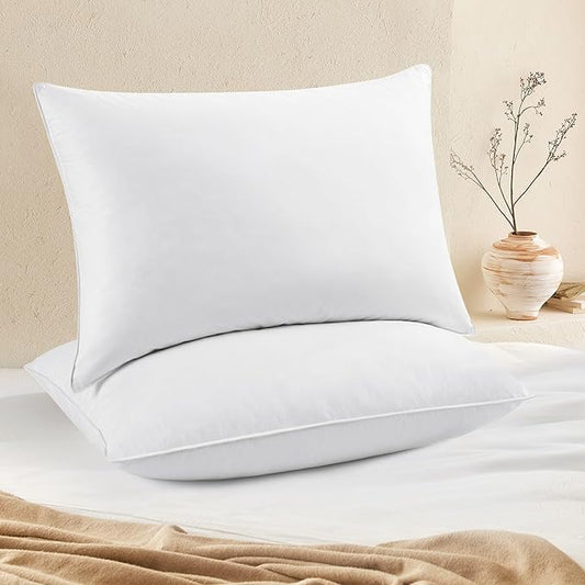 puredown® Feather Pillows with 100% Cotton Cover, Set of 2 Bed Pillows for Sleeping, Queen Size