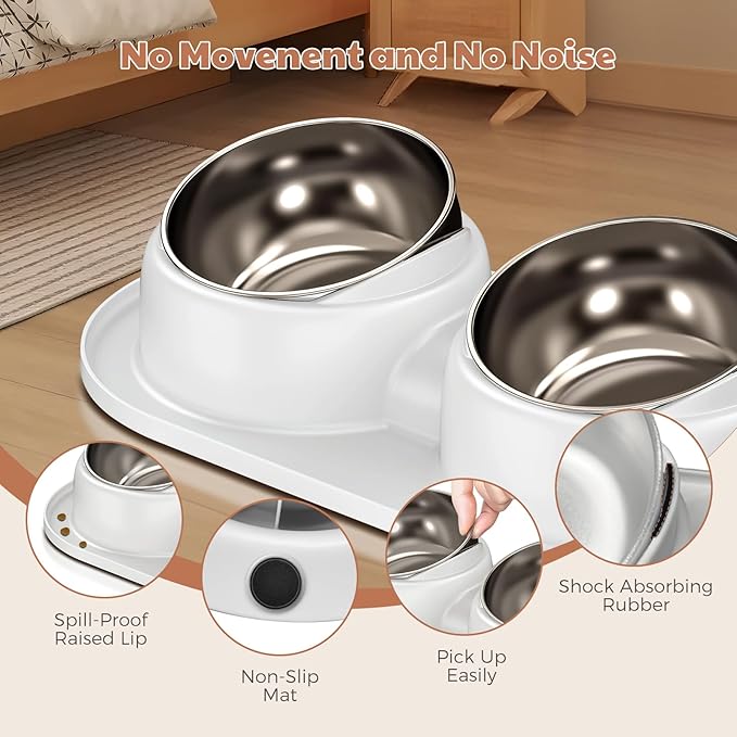 Tilted Elevated Cat Bowls, Dog Water and Food Bowl Set Anti Vomiting, Stainless Steel Pet Bowls with Base, Non-Slip Pet Feeder Bowls for Puppy Small Dogs Cats