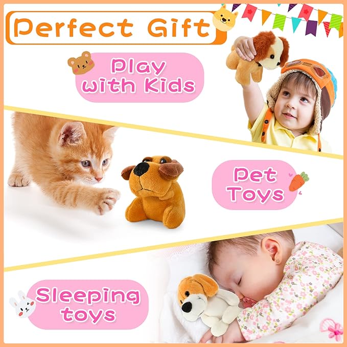 Sumind 9 Pcs 4" 5" Mini Plush Stuffed Dog Party Favor Small Puppy Stuffed Animal Bulk Soft Toy Doll Cute for Kids Gift Graduation Stocking Stuffers Baby Shower Birthday(Vivid Puppy)