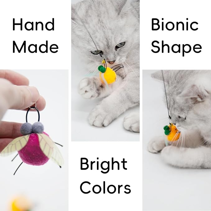 Cat Wand Attachment Toys, 5 PCS Fly Bugs Refills with Bells for Cat Teaser, Chase and Exercise Toys for Indoor Cats and Kittens Enrichment (No Wand Toy)