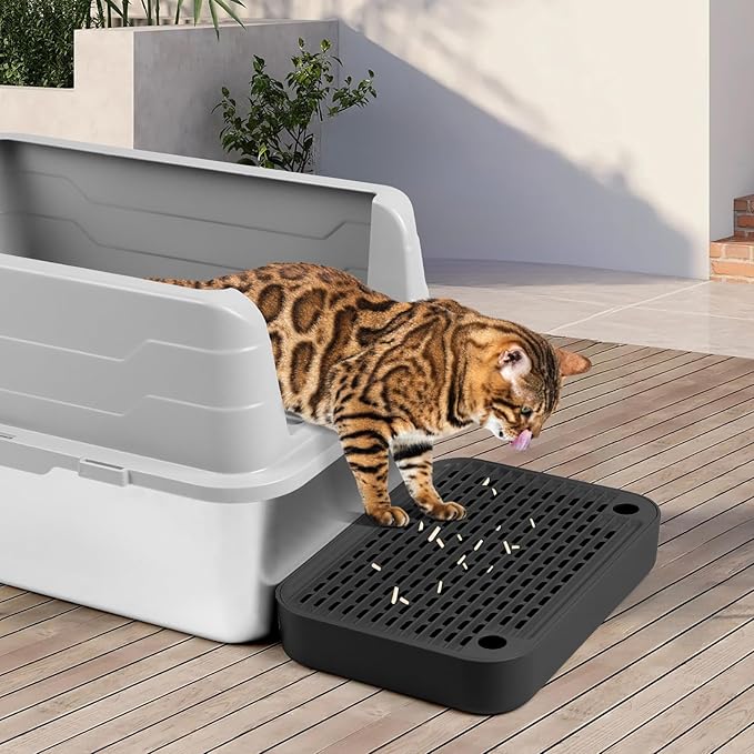 Cat Litter Box Ramp Mat with Filter Function, Cat Step Pedal Stool for Self-Cleaning Litter Box, Easy to Clean, Ideal for Kitten & Elderly Cats (Black)