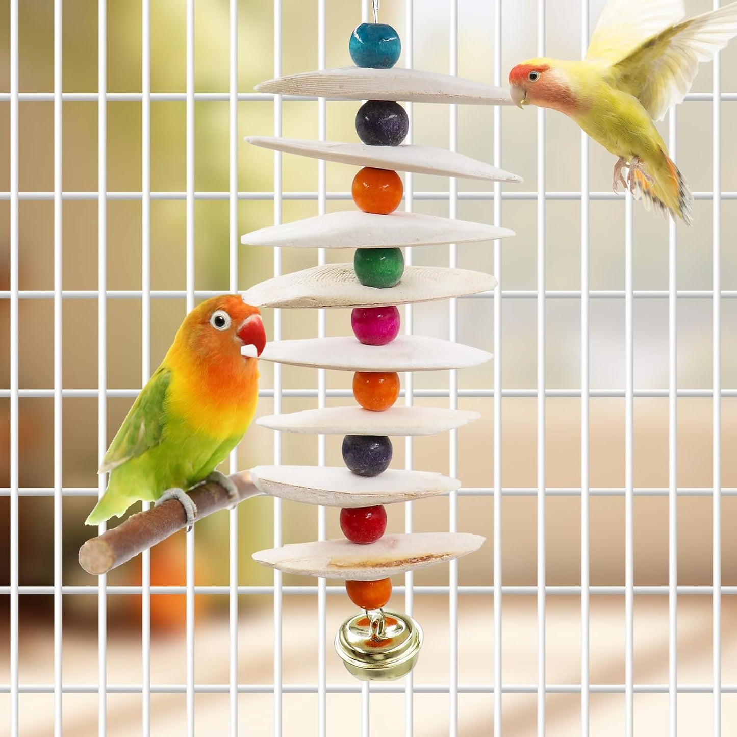 2 Pack Bird Toys with Cuttlebone, Parakeet Toys, Bird Beak Grinding Stone, Cage Accessories for Parakeets, Cuttlefish Bone for Budgies, Cockatiels, Lovebirds, Green Cheeks, Small to Medium Birds