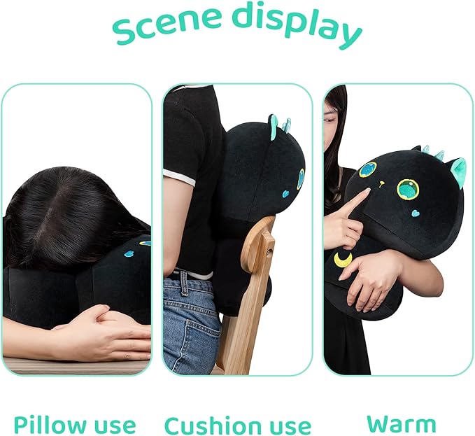 Squishy Cloud-Like Softness, Trending Kawaii Black Cat Mushroom Plush Pillow, A Must-Have Collectible for Young Adults, Perfect for Kids, Toddlers Girls, Stuffed Animal Decor (14")