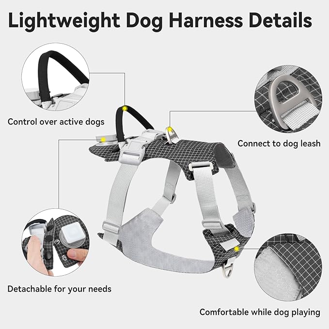 Joytale Lightweight Light Up Dog Harness, Rechargeable No-Pull LED Dog Harness with Detachable Light Box, Airtag Holder, Adjustable for Night Walking, Running & Everyday Use, Black, L