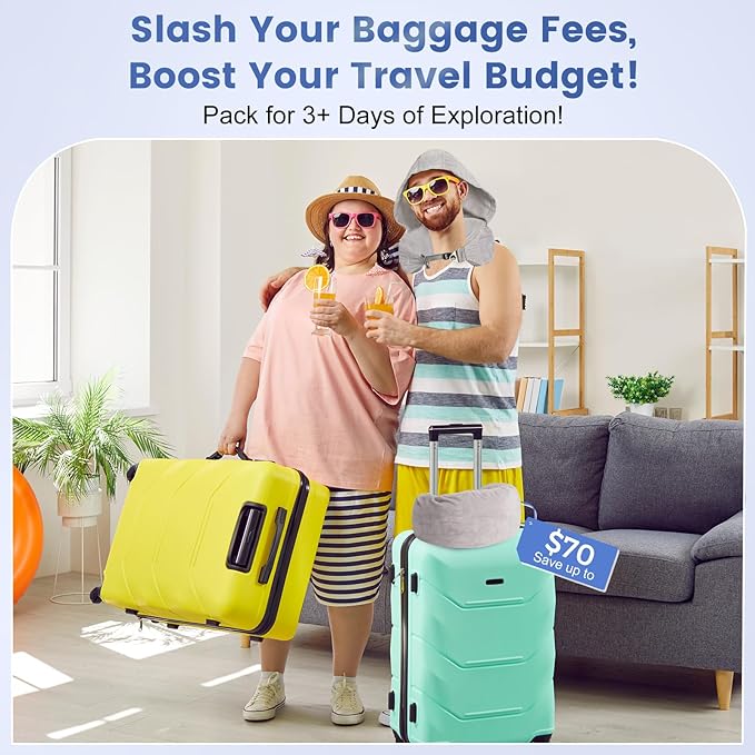 DreamShore Stuffable Neck Pillow for Travel with Hood - Adjustable Velvet Travel Pillow with Earplugs & Eye Mask, Ultimate Carry-On Travel Neck Pillow for Airplane, Travel Pillow for Extra Luggage