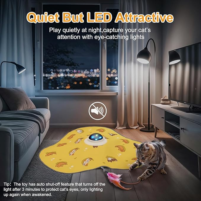 Interactive Cat Toy, Hide and Seek Cat Toys for Indoor Cats, Touch Activated, USB Rechargeable,Moving Feather, for All Breeds Bored Indoor Cats (Yellow)