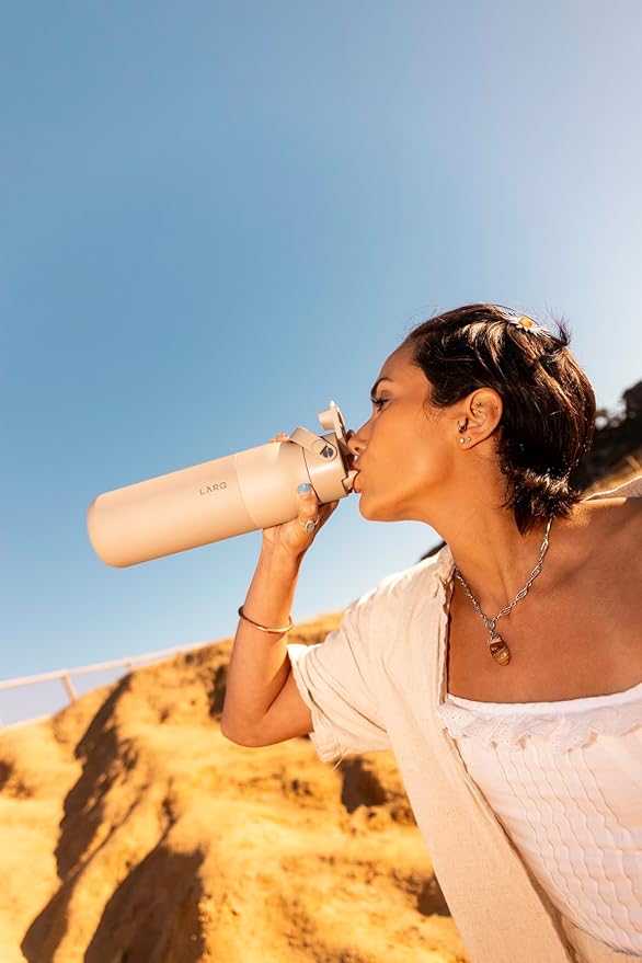 LARQ Bottle Swig Top 23oz - Insulated Stainless Steel Water Bottle With Built-In Silicone Handle | Thermos, BPA Free | Reusable Water Bottle for Sports, Gym, and Travel, Mojave Dune