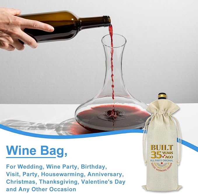 35th Birthday Gifts Funny Birthday Party Decorative Wine Bag 35 Years Old Birthday Gift Idea 35th Anniversary Birthday Gifts for Women Men Friends Co-worker Wife Husband Mom Dad Wine Bottle Cover