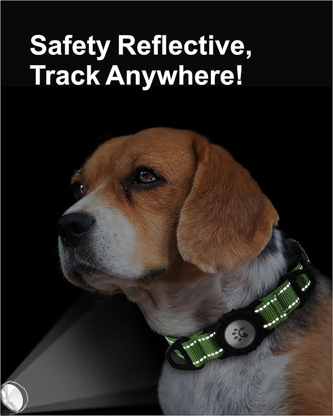 TagME Airtag Dog Collar,Waterproof Reflective Pet Collar with Airtag Holder,Soft Padded and Double D-Rings for Medium Dogs,Green