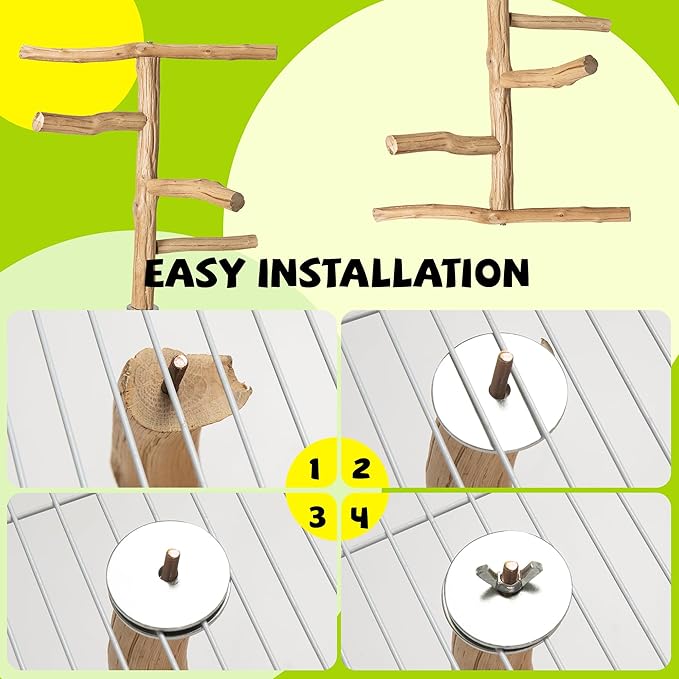 Natural Wood Bird Perch & Play Stand for Parakeets/Cockatiels - Multi-Level Cage Accessory with Training Branch