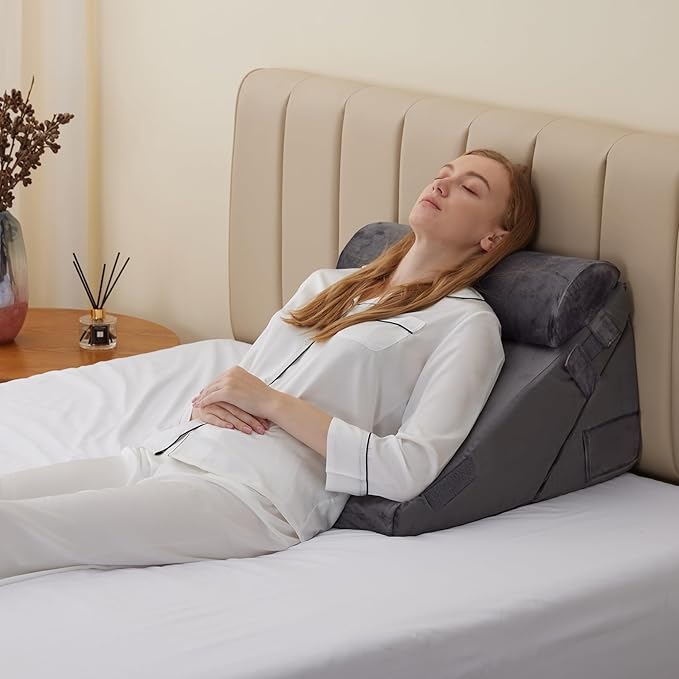 3Pcs Orthopedic Bed Wedge Pillow Set, Foam Wedge Pillow Post Surgery for Back, Leg and Knee Support, Adjustable 9&12 Inch Folding Triangle Pillow for Sleeping, Acid Reflux, Snoring, Velvet
