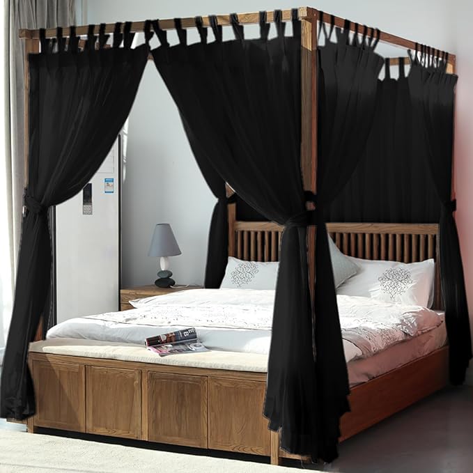 AIKASY Canopy Bed Board with Top and Self-Adhesive Velcro Strips, White Gauze Princess Bed Canopy Curtain Tent, Creating a Romantic Atmosphere in The Room（Twin，Black）
