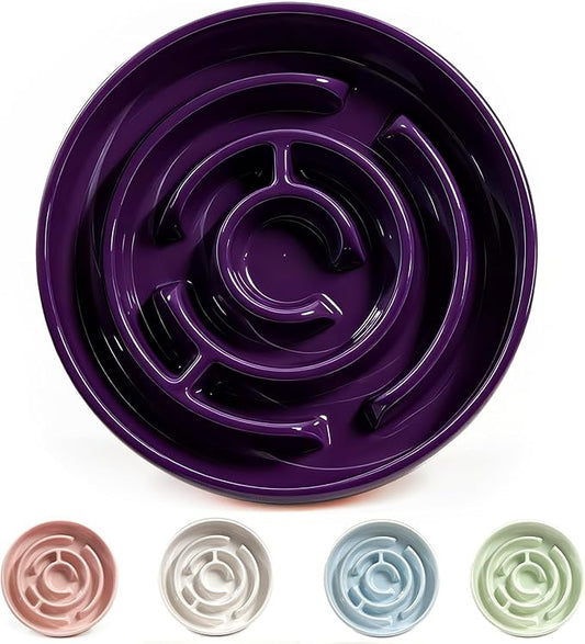 Slow Feeder Dog Bowls, Silicone Dog Bowl with Anti-Slip, Slow Feeder & Non-Slip Design, Boredom and Anxiety Reducer, Suitable for All Breed Dogs and Cat (Ceramic-Purple)