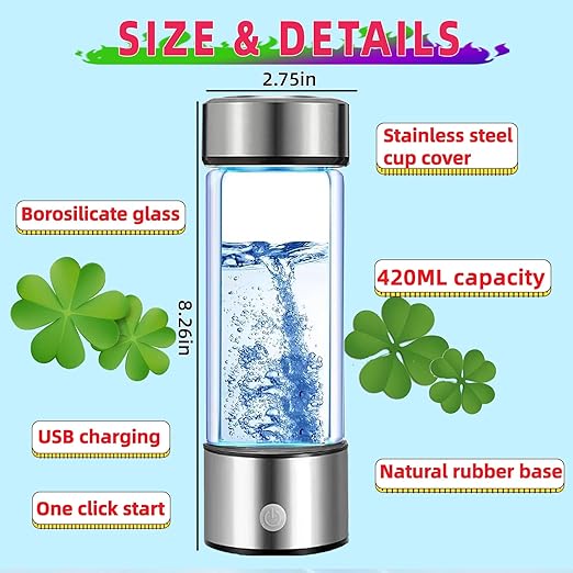 Hydrogen Water Bottle, 2024 Hydrogen Water Bottle Generator with SPE PEM Technology Water Ionizer, Portable hydrogenated Water Machine Improve Water in 3 Minutes for Home/Office/Travel/Daily Drinking