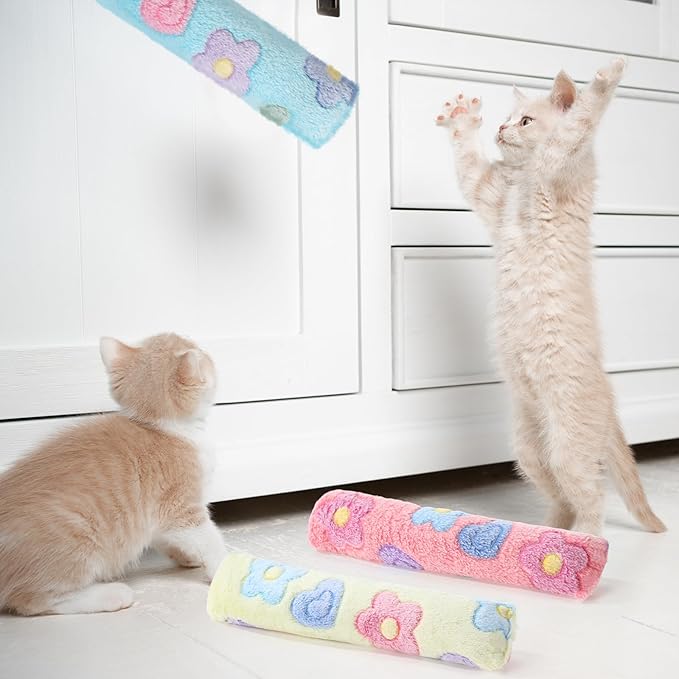 Civaner 6 Pcs 10.6 Inch Cat Catnip Toys Interactive Kitten Kicker Toy Soft Plush Cat Pillow Sticks Kitten Chasing Chewing Exercising Catnip Toy Indoor(Pink,Green,Yellow,Flower)