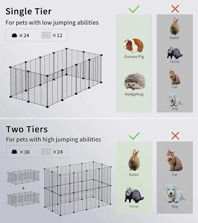 Small Animal Playpen, Guinea Pig Cages, Pet Playpen, Rabbit Cage,Small Animal Cage, Puppy Kitten Dog Playpen, Indoor Outdoor Portable Metal Wire Yard Fence,15 X 12 Inch, 24 Panels, Black
