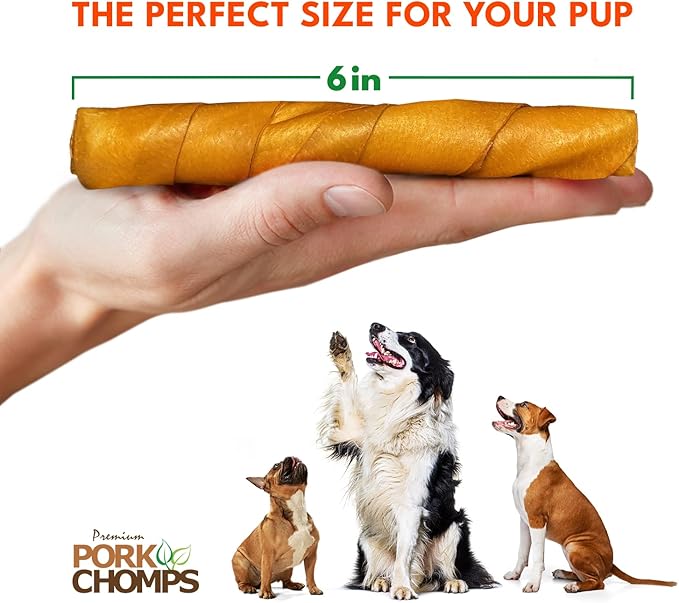 Pork Chomps Roasted Pork Skin Dog Chews, 6-inch Twists, 15 Count (Pack of 2)