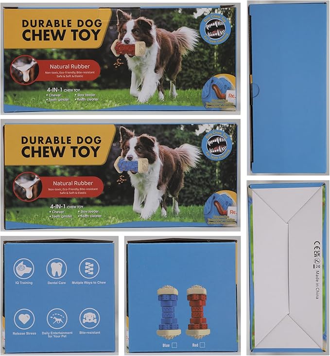 PCEoTllar Indestructible Dog Chew Toys, Aggressive Chewer Safe Rubber Puzzle Toys with Beef Flavor - Blue, Medium to Large Dogs