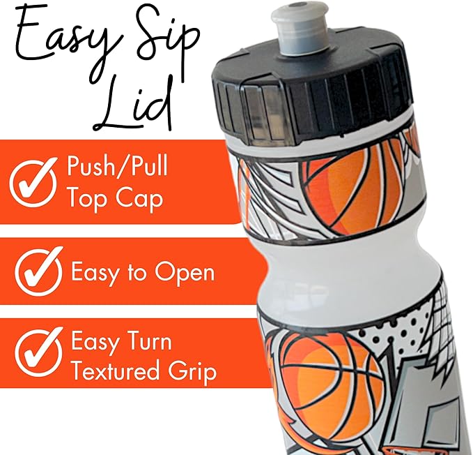 50 Strong Kids Water Bottle | 22 oz. BPA- Free Sports Squeeze Water Bottles with Pull Top Cap |Perfect Water Bottle for School | Reusable & Durable for Boys & Girls | Made in USA (Basketball Star)