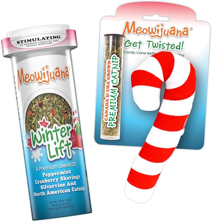 Meowijuana | Get Twisted Bundle | Get Twisted Stocking and Winter Lift | Promotes Play and Cat Health | Includes Organic Catnip | Feline and Cat Lover Approved