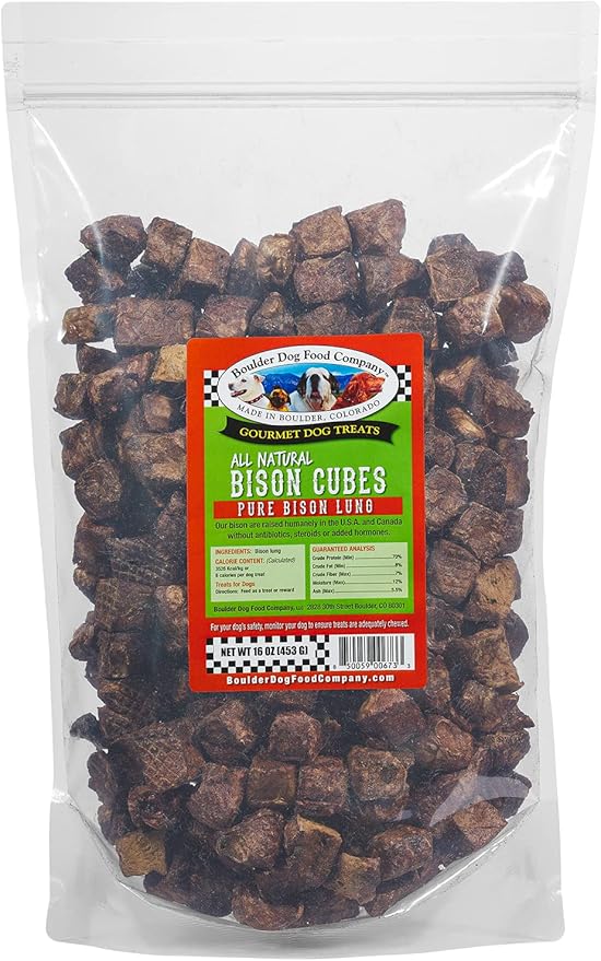 Bison Cubes: Pure Bison Dog Treats - All Natural, Vet Approved, Single Ingredient, Grain Free, Healthy & Nutritious Treats for Dogs (Bison Lung, 16oz)