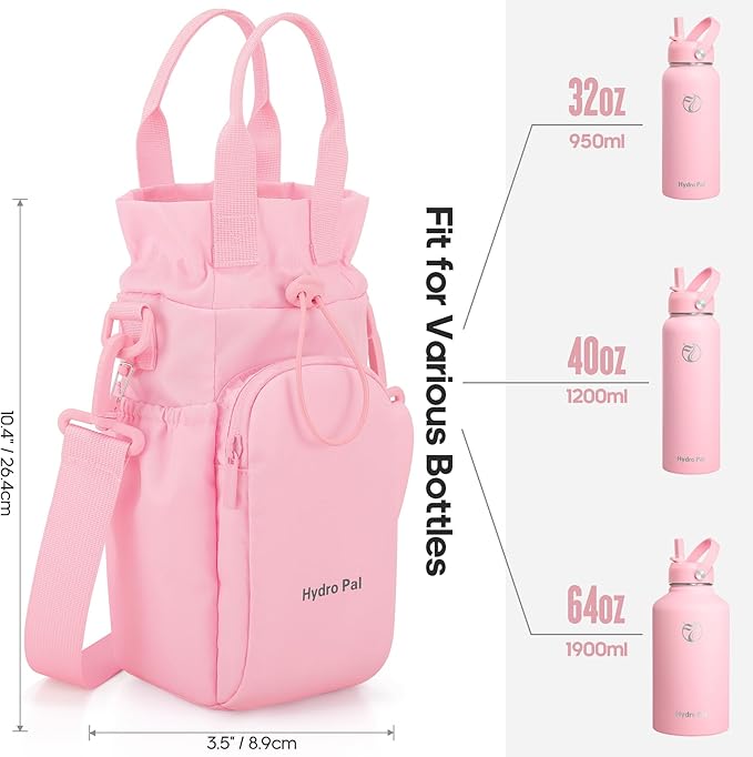 HydroPal Insulated Water Bottles 40 oz with 2 Leak Proof Lids & Water Bottle Holder, Wide Mouth Sport Water Bottle with Straw, Reusable Stainless Steel Water Flask, Double Walled Vacuum Thermos