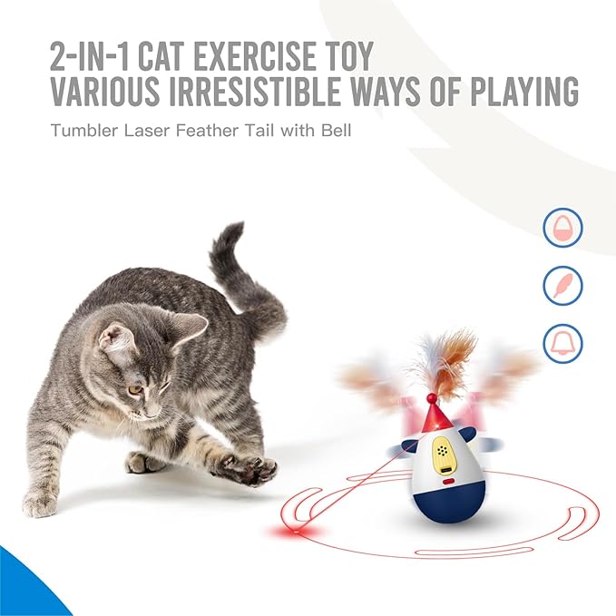 Laser Cat Toys for Indoor Cats, Automatic Interactive Cat Toy, Rechargeable 360° Auto-Spin Self-Balancing Laser Pointer with Catnip Hole & Feather, 3-Speed Random Trajectories for Bored Cats