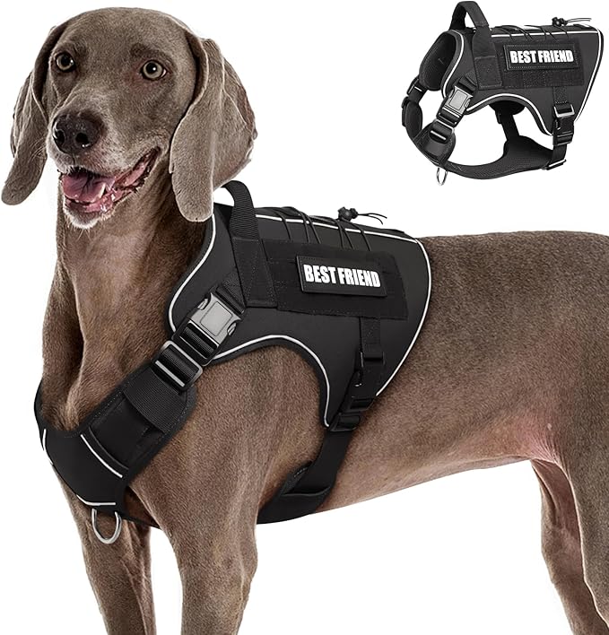 Tactical Dog Harness for Large Dogs,No Pull Military Dog Vest with Handle,Reflective Heavy Duty Pet Harness for K9 Working Walking Hiking Training Black XL