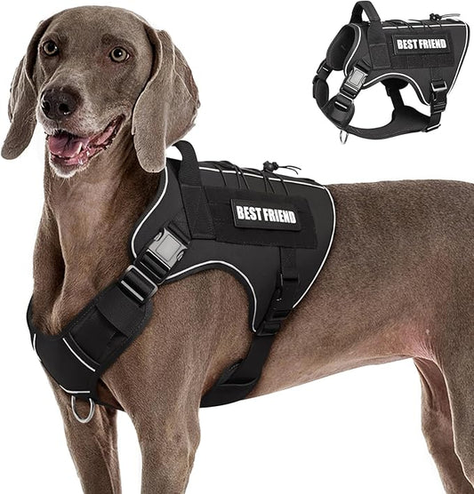 Tactical Dog Harness for Large Dogs,No Pull Military Dog Vest with Handle,Reflective Heavy Duty Pet Harness for K9 Working Walking Hiking Training Black XL