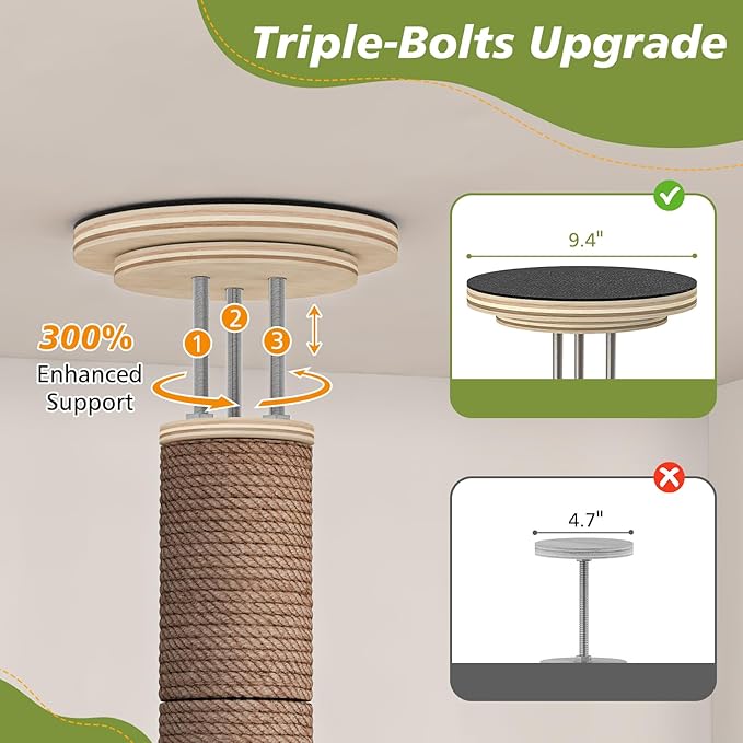 Floor to Ceiling Cat Tree, 5 Tier Cat Tower Adjustable Height (82-120 in), Tall Climbing Tree with Perches, Hammock, Scratching Post, Bed, Ball Toys, Solid Structure and Neutral Color Fit Home Decor