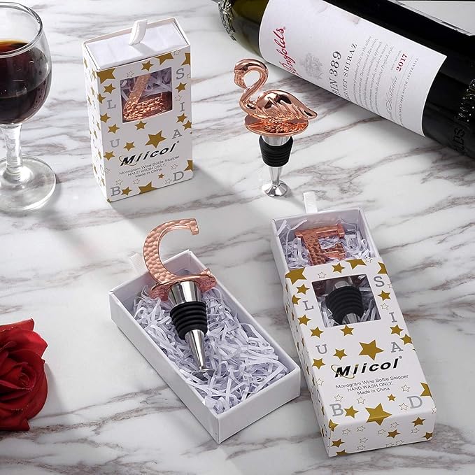 Miicol Wine Bottle Stopper, Prosecco Stopper, Rose Gold Wine Stopper, Personalised Champagne Stopper, Initial Wine Stopper, Funny Prosecco Gift, Wine Lovers Gift, Letter C