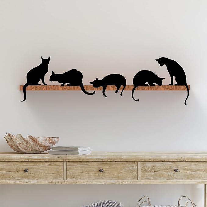 Cat Figurine for Home Decorations and Living Room Decorations - Funny Cat Stuff for Cat Lovers - Metal Cat Decorations, Cat Statue for Shelf Decor - Cat's Meow Cats Figurines Set of 5, Black Cat Decor