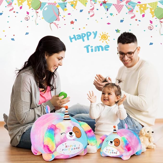 Happy Birthday Dog Plush Toy, Cute Birthday Colorful Puppy Stuffed Animal, Dog Plush Pillow for Girls Kids(Dog, 25cm/9.8inch)