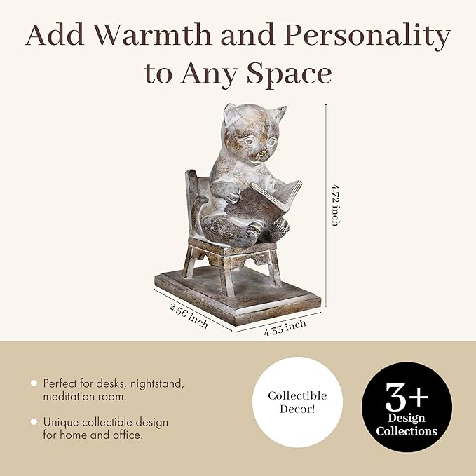 Young's Inc. Cat Figurine - Cute Cat Statue - Whimsical Cat Decor for Cat Lovers - Cat Collectibles and Meditation Decor - Cat Reading on The Chair - 4.33'' L X 2.56'' W X 4.72'' H
