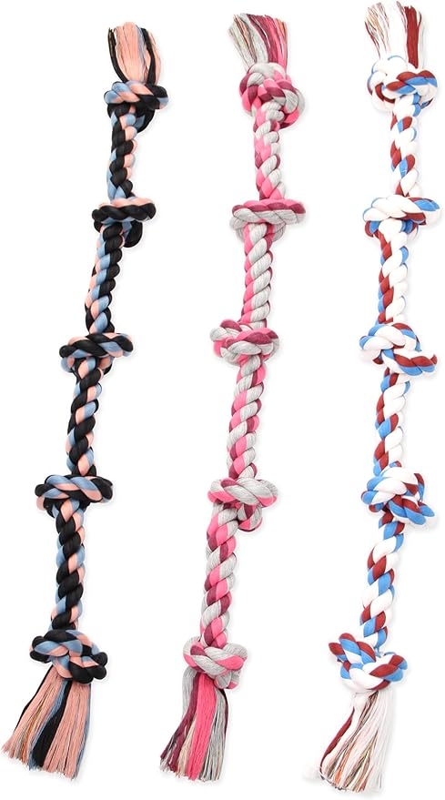 Mammoth Flossy Chews Multi Color 5 Knot Rope Tug – Premium Cotton-Poly Tug Toy for Dogs – Interactive Dog Rope Toy – Tug Dog Chew Toy for Big Dogs - X-Large, 36”